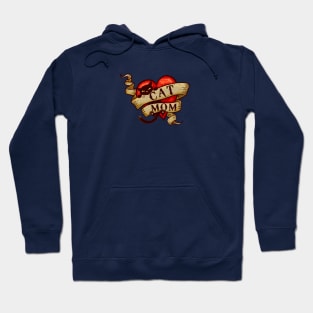 Cat Mom in Retro Heart Tattoo Style Hoodie